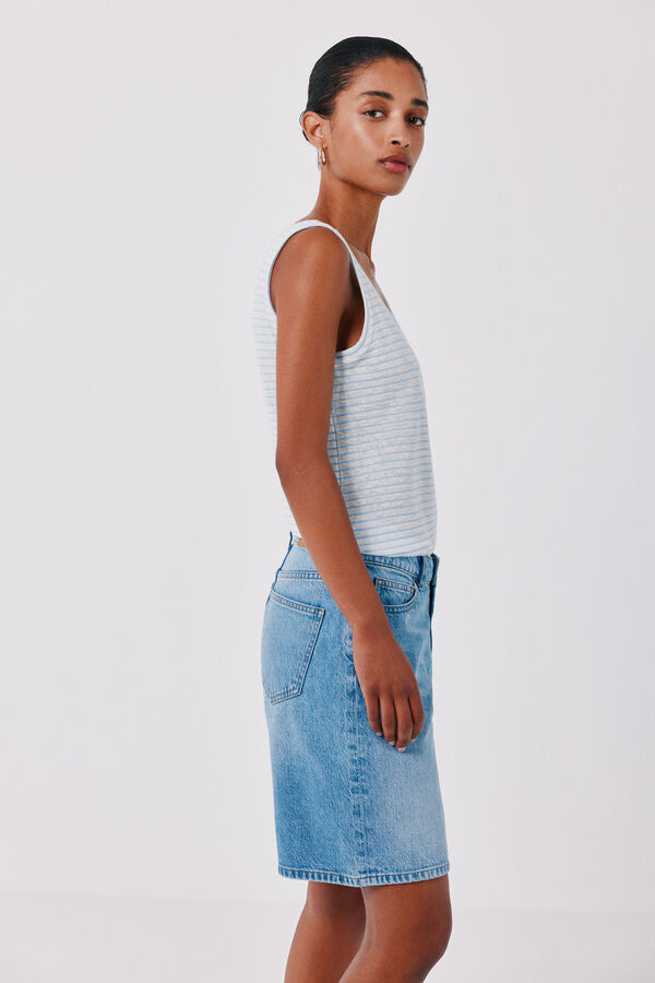 Cortefiel Top tirantes lino Estampado azul