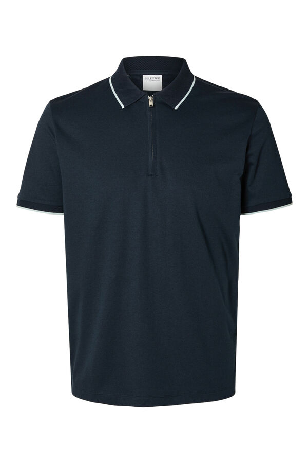 Selected Polo de manga corta con cremallera de algod&oacute;n org&aacute;nico. Azul marino