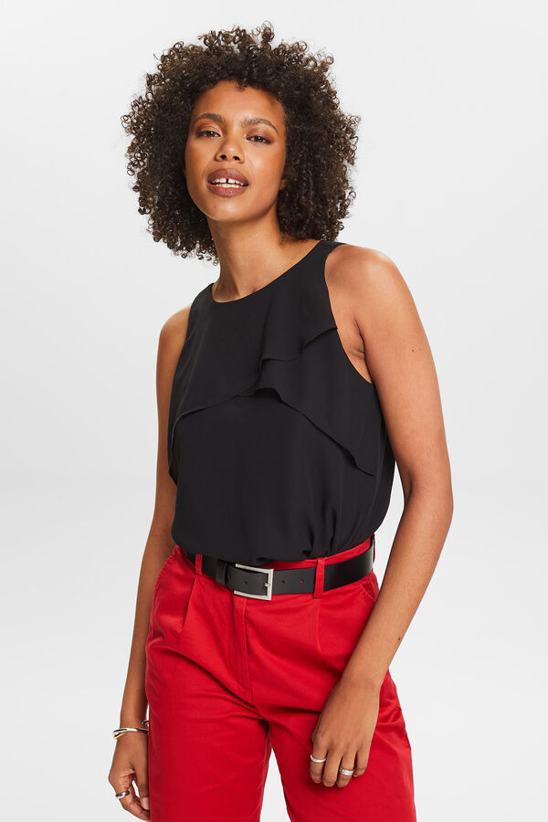 Esprit Blusa sin mangas chif&oacute;n monocolor Negro