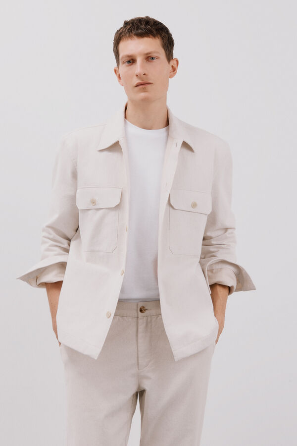 Cortefiel Overshirt de linho de algod&atilde;o coordenado Tostado