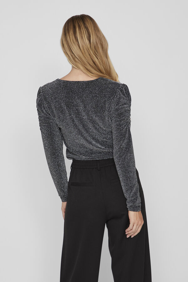 Vila Jersey de punto lam&eacute; de manga larga Negro