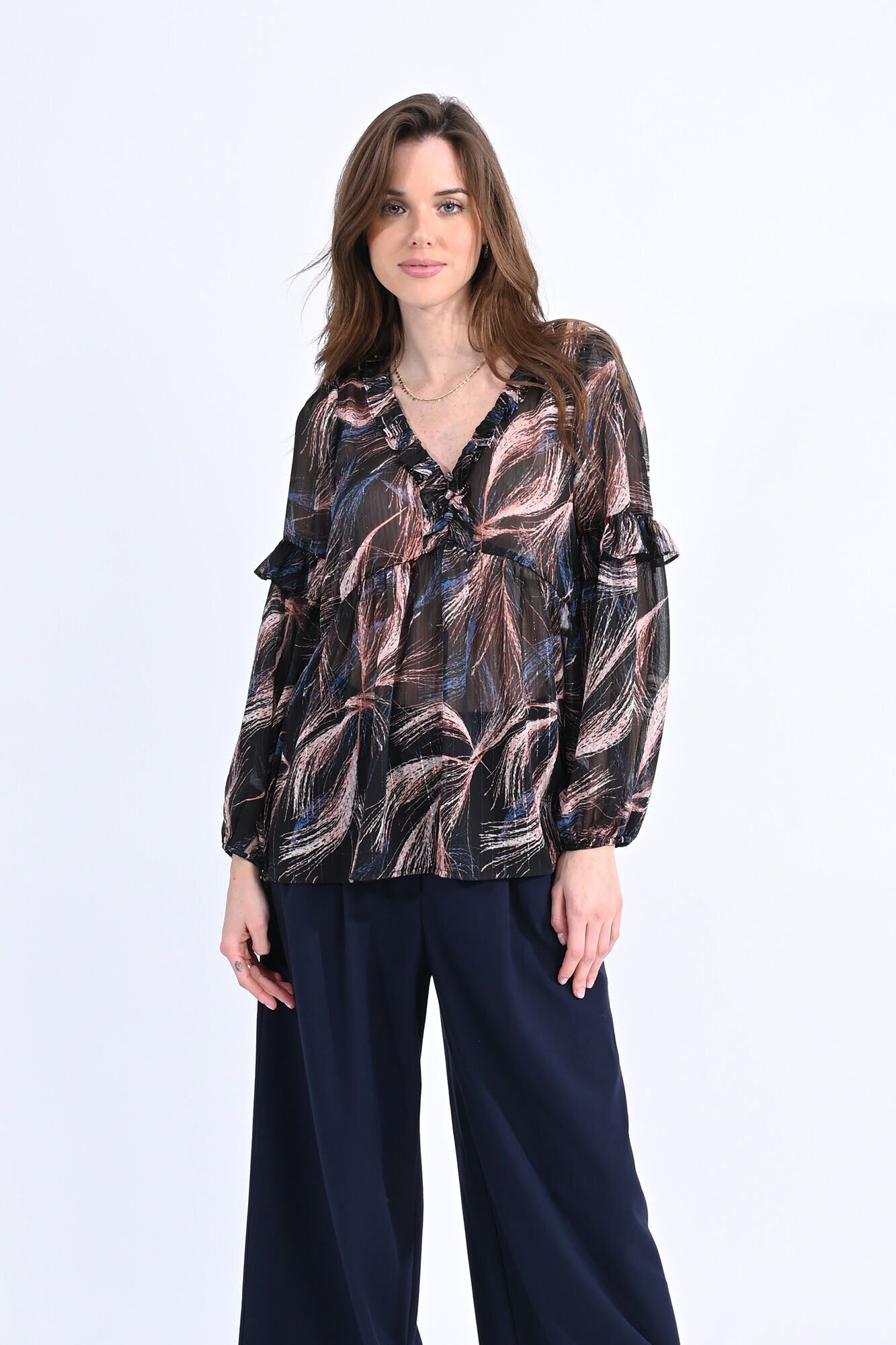 Molly Bracken Blusa de manga larga con estampado y volantes