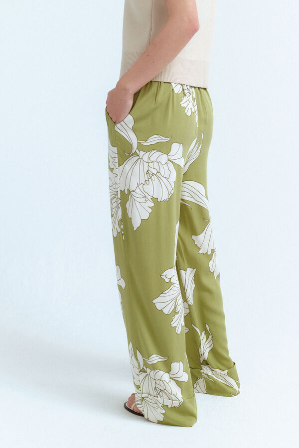 Vila Pantalón ancho estampado flores Verde