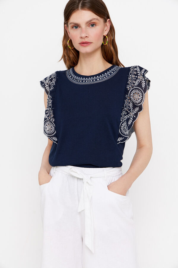 Cortefiel Camiseta detalle bordado Azul marino