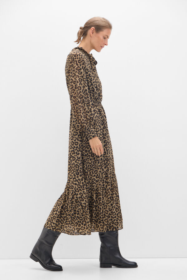 Cortefiel Vestido largo estampado leopardo Multicolor