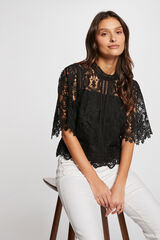 Morgan Top de encaje manga corta Negro