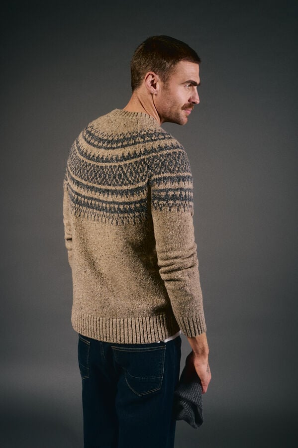OOTO Jersey navide&ntilde;o jacquard cuello caja Beige