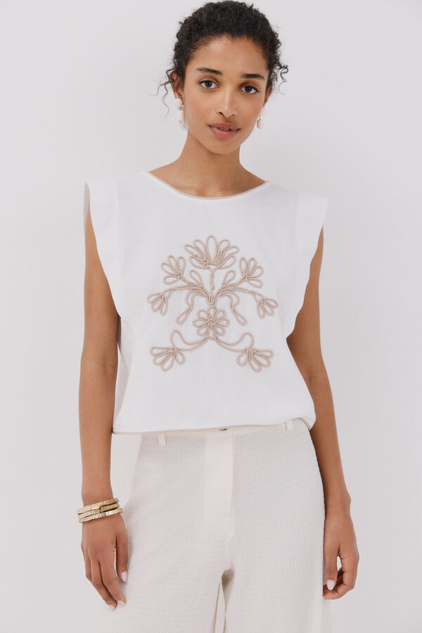 Cortefiel Blusa bordado contrastante Branco