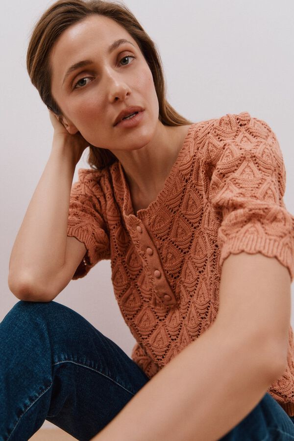 Cortefiel Jersey calados botones Coral