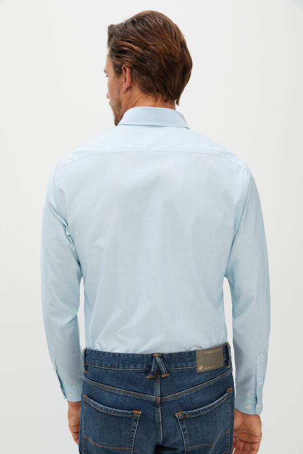 Cortefiel Camisa lisa fil a fil algodón orgánico extra suave Azul