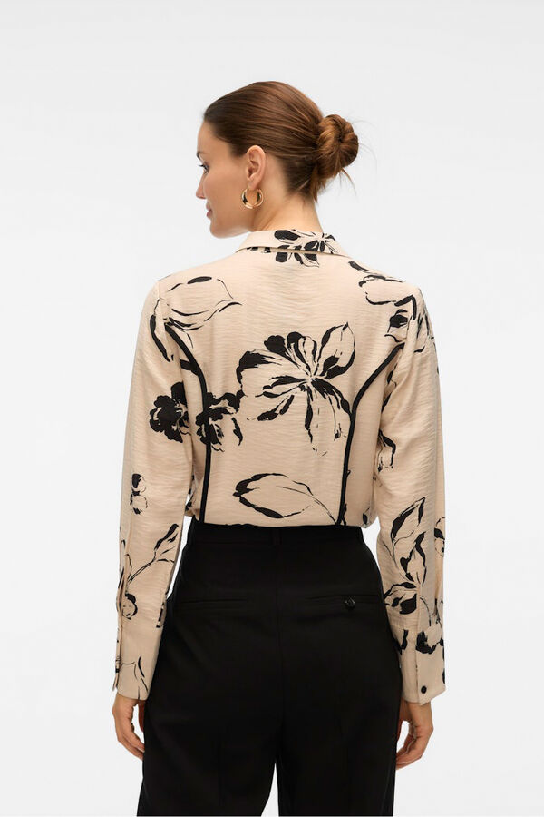 Vero Moda Camisa de manga larga con lineas bordadas Beige