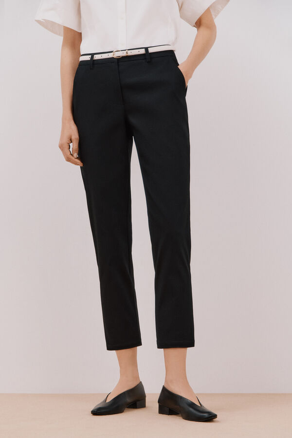Cortefiel Pantal&oacute;n tobillero de piqu&eacute; Negro