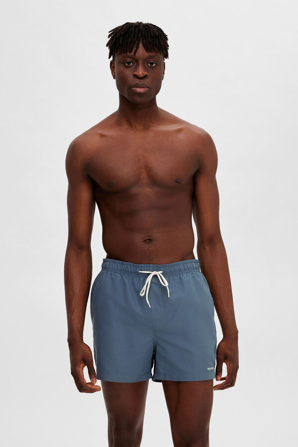 Selected Ba&ntilde;ador liso con logo confeccionado con materiales reciclados Azul