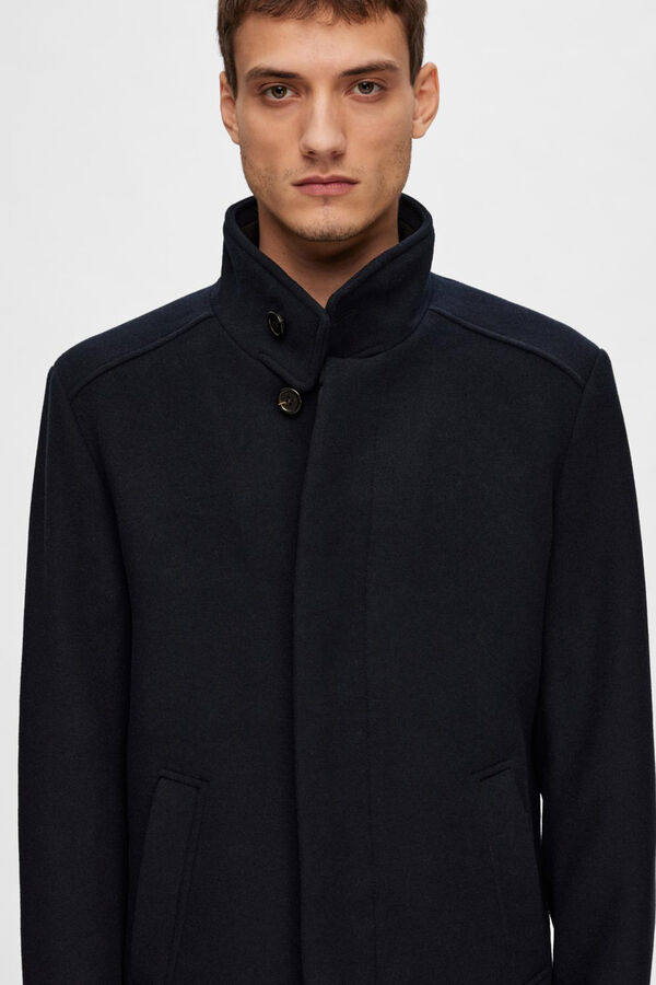 Selected Sobretudo com gola chaminé de lã reciclada Cinzento