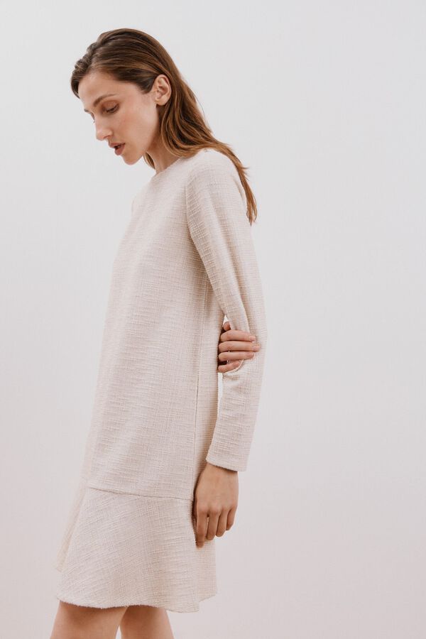 Cortefiel Vestido tweed el&aacute;stico Beige