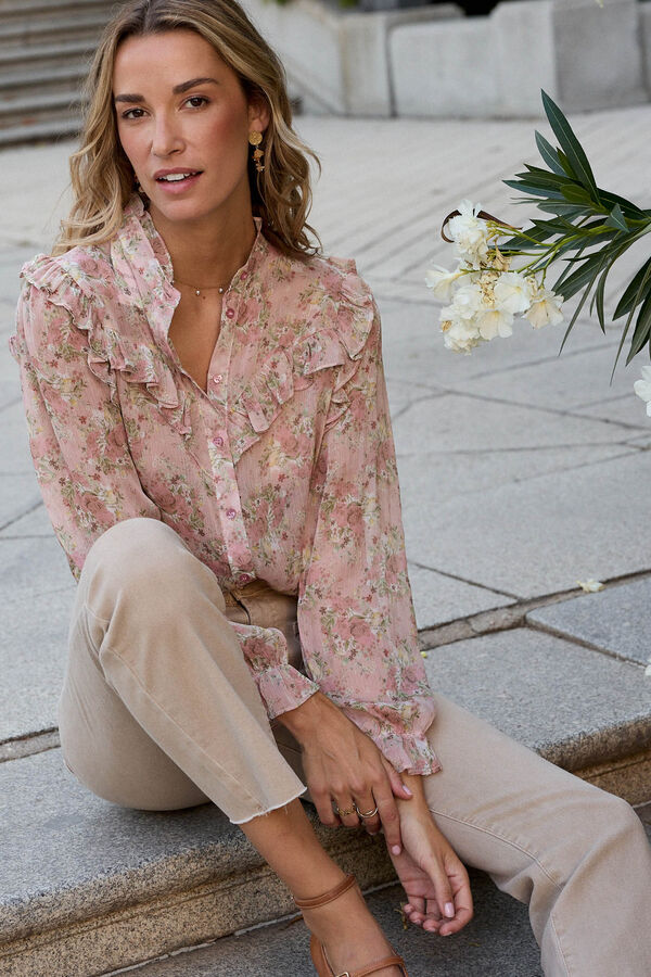 Pol&iacute;n Et Moi Camisa con volantes y estampado floral Rosa