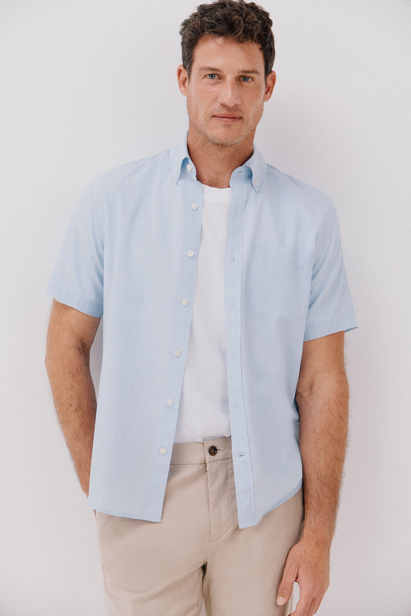 Cortefiel Camisa algod&oacute;n tencel manga corta