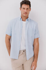 Cortefiel Camisa de algodão tencel de manga curta Azul