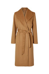 Selected Femme Abrigo wrap largo de lana con cintur&oacute;n. Marr&oacute;n