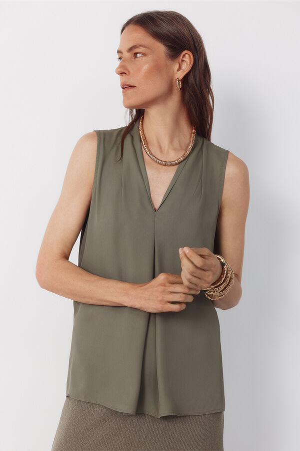 Cortefiel Blusa fluida com pregas Verde