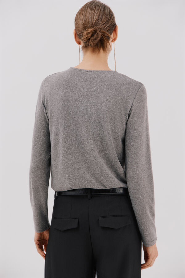 Cortefiel Camiseta detalle perlas y strass Gris
