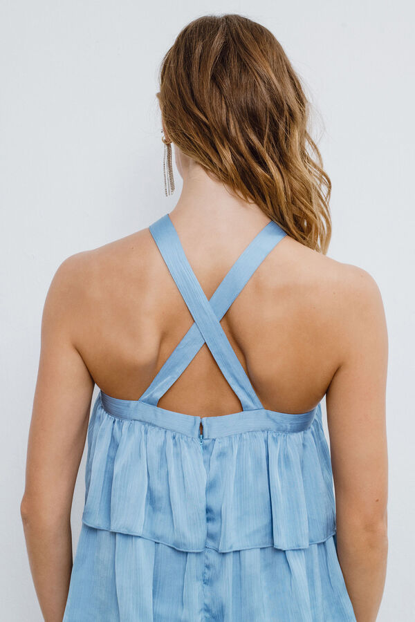 Vila Vestido de festa comprido com folhos Azul