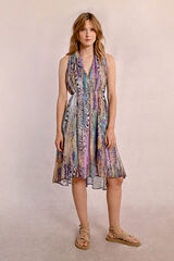 Molly Bracken Vestido corto con escote halter asim&eacute;trico con estampado Multicolor