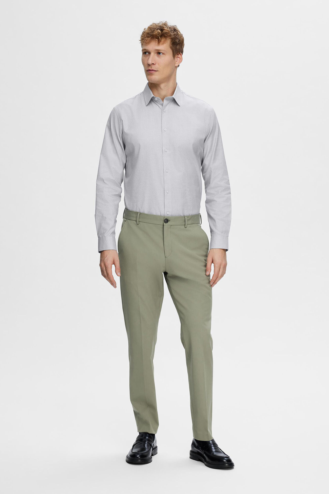 Selected Camisa de manga comprida elegante 100% algod&atilde;o
