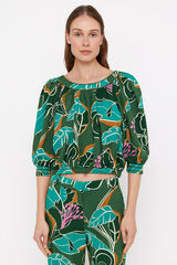 Cortefiel Blusa cropped estampada Multicolor