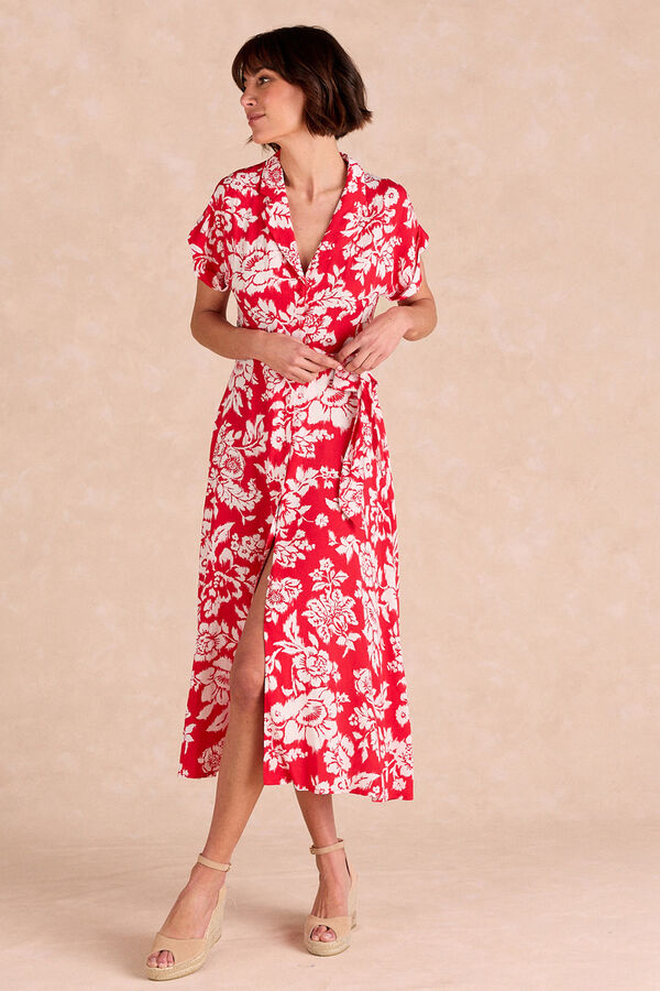 Pol&iacute;n Et Moi Vestido camisa floral Yadia Vermelho