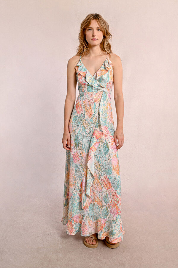 Molly Bracken Vestido comprido com estampado e folhos Multicolorido