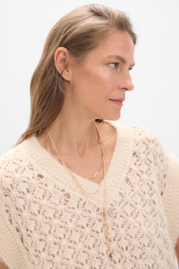 Cortefiel Colete de malha perfurado Ecru