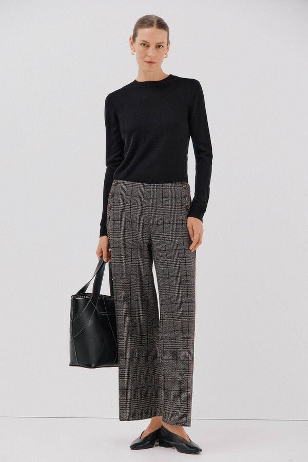 Cortefiel Pantal&oacute;n de mujer crop y ancho Estampado gris