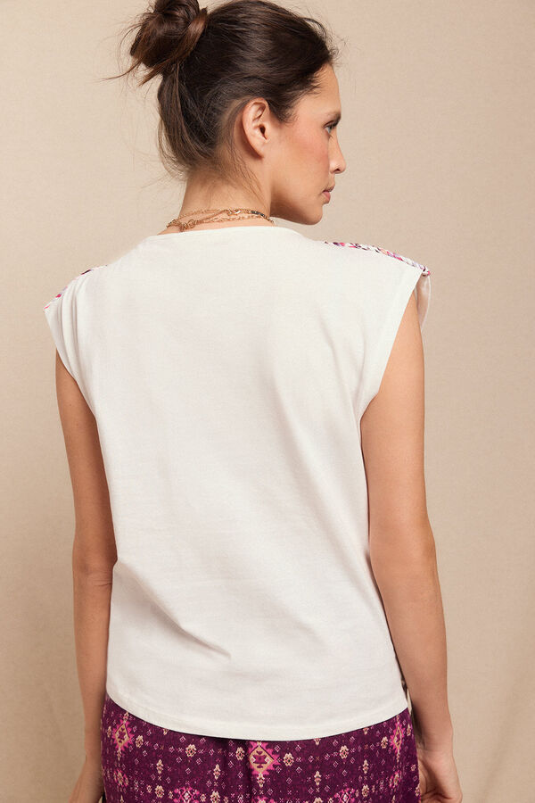 Slowlove Camiseta trenza fruncida Marfil