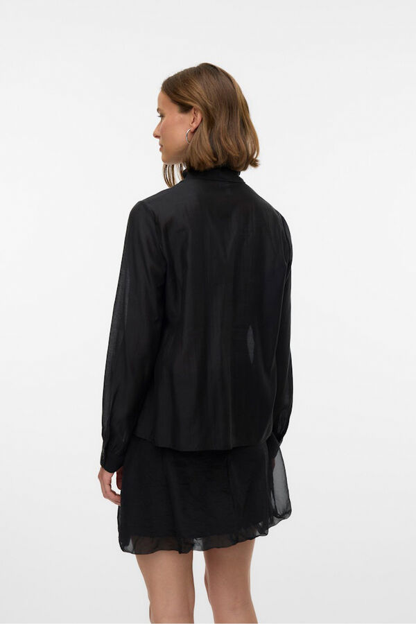 Vero Moda Blusa mujer de manga larga con lazo en el cuello Negro
