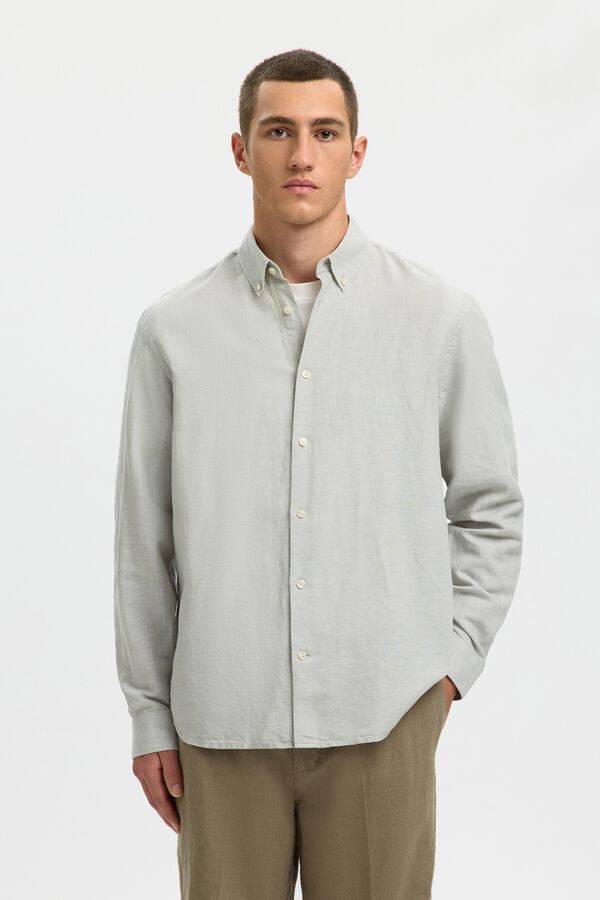 Selected Camisa manga larga lino Kaki