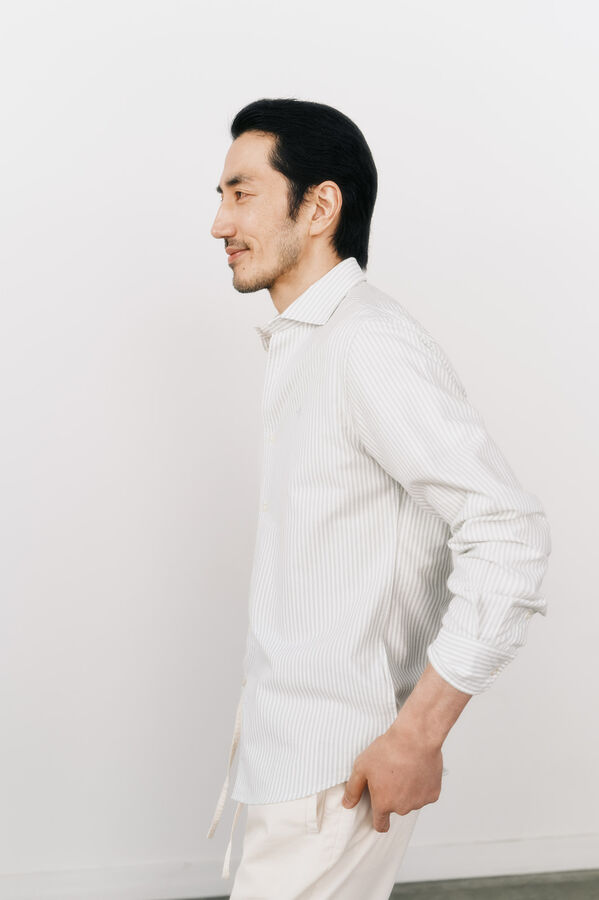 OOTO Camisa oxford raya candela manga larga Kaki