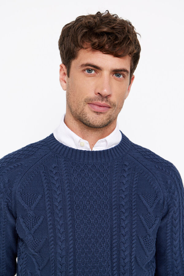 Cortefiel Jersey estructura cables cuello redondo Azul oscuro