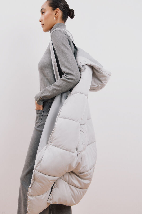 Cortefiel Chaleco largo cuello con capucha Gris