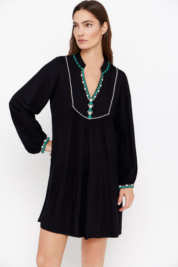 Cortefiel Vestido curto bordado Preto