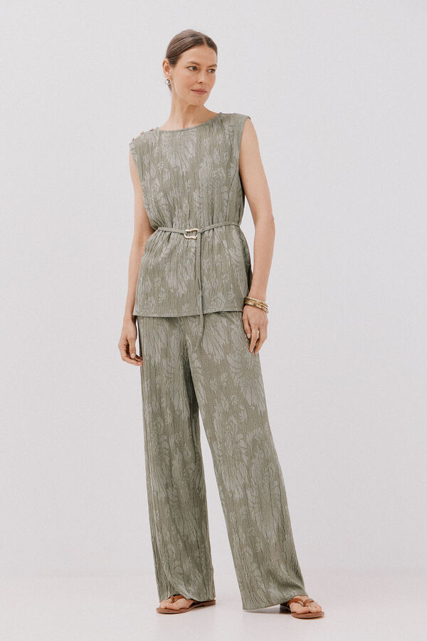 Cortefiel Top jacquard hebilla Kaki