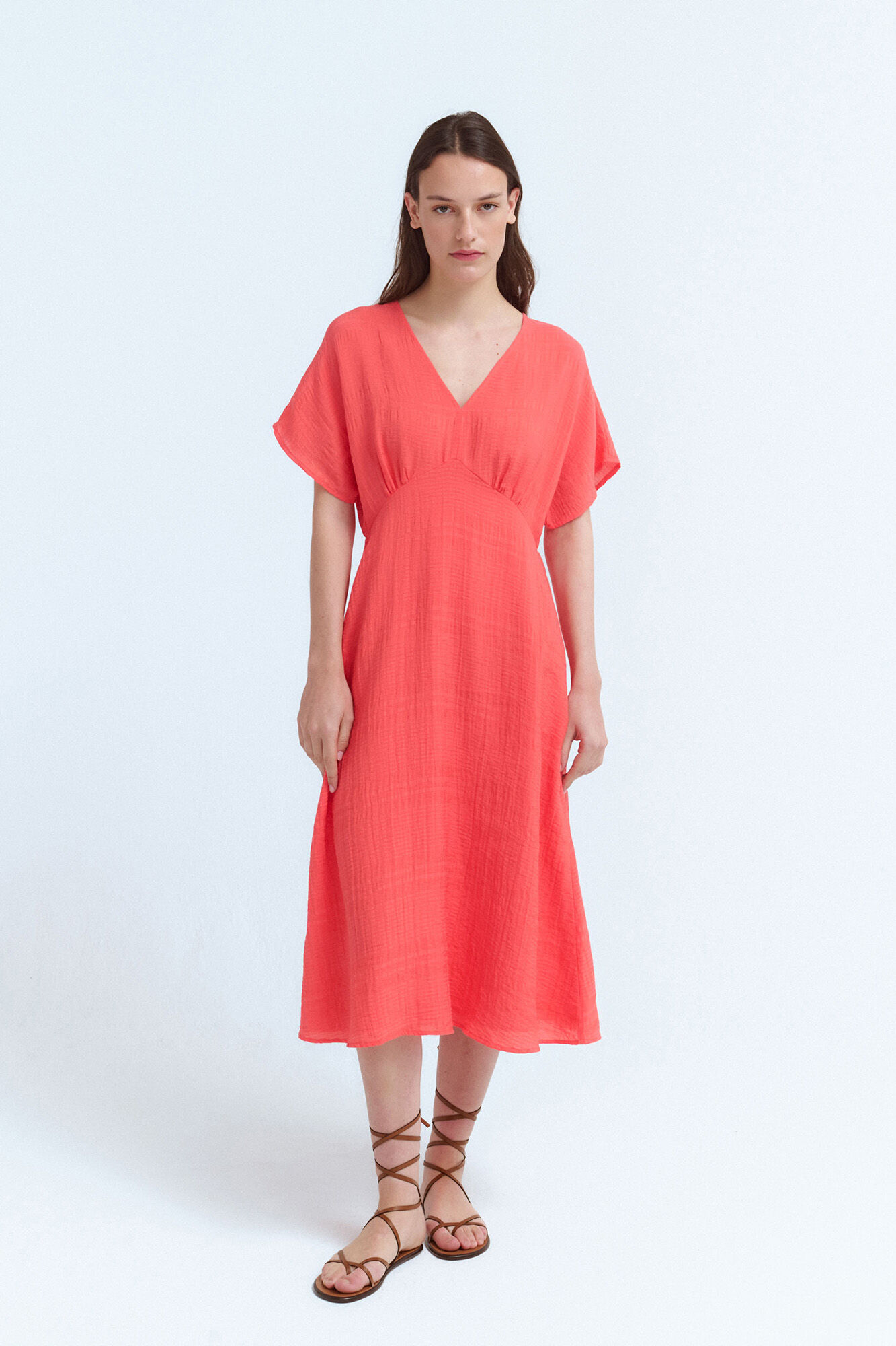 Vila Vestido midi estampado riscas com viscose