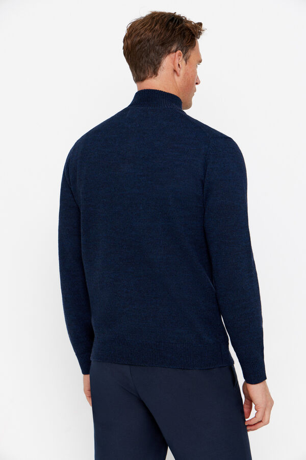 Cortefiel Jersey lana torzal cuello cremallera Azul marino