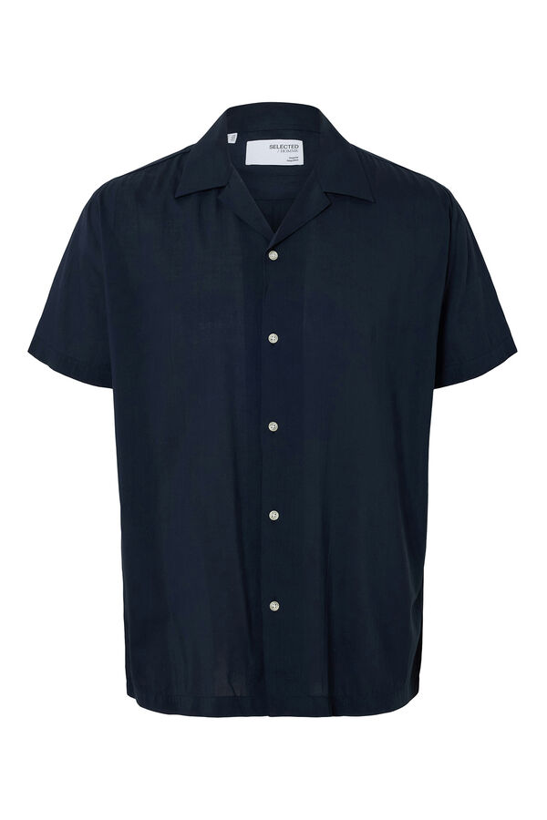 Selected Camisa de manga curta de algodão orgânico Azul