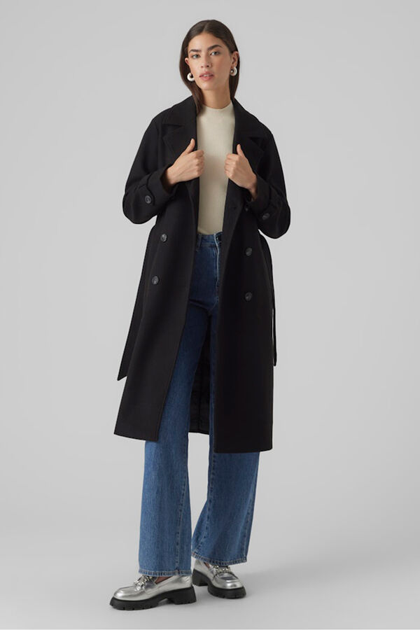 Vero Moda Abrigo de pa&ntilde;o manga larga Negro