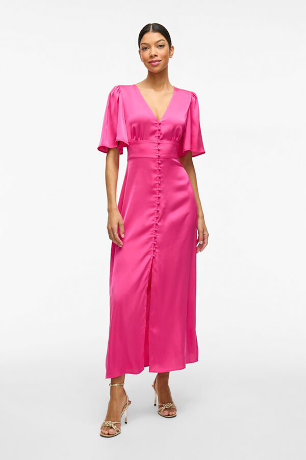 Vila Vestido midi satinado de fiesta Fucsia