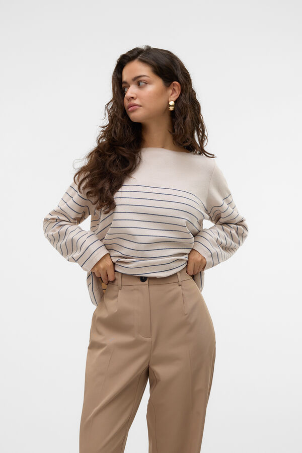 Vero Moda Suéter riscas com gola canoa Cinzento