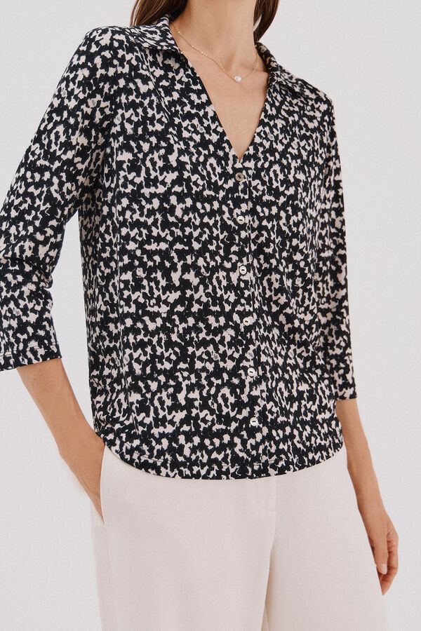 Cortefiel Camisa el&aacute;stica botones Estampado gris