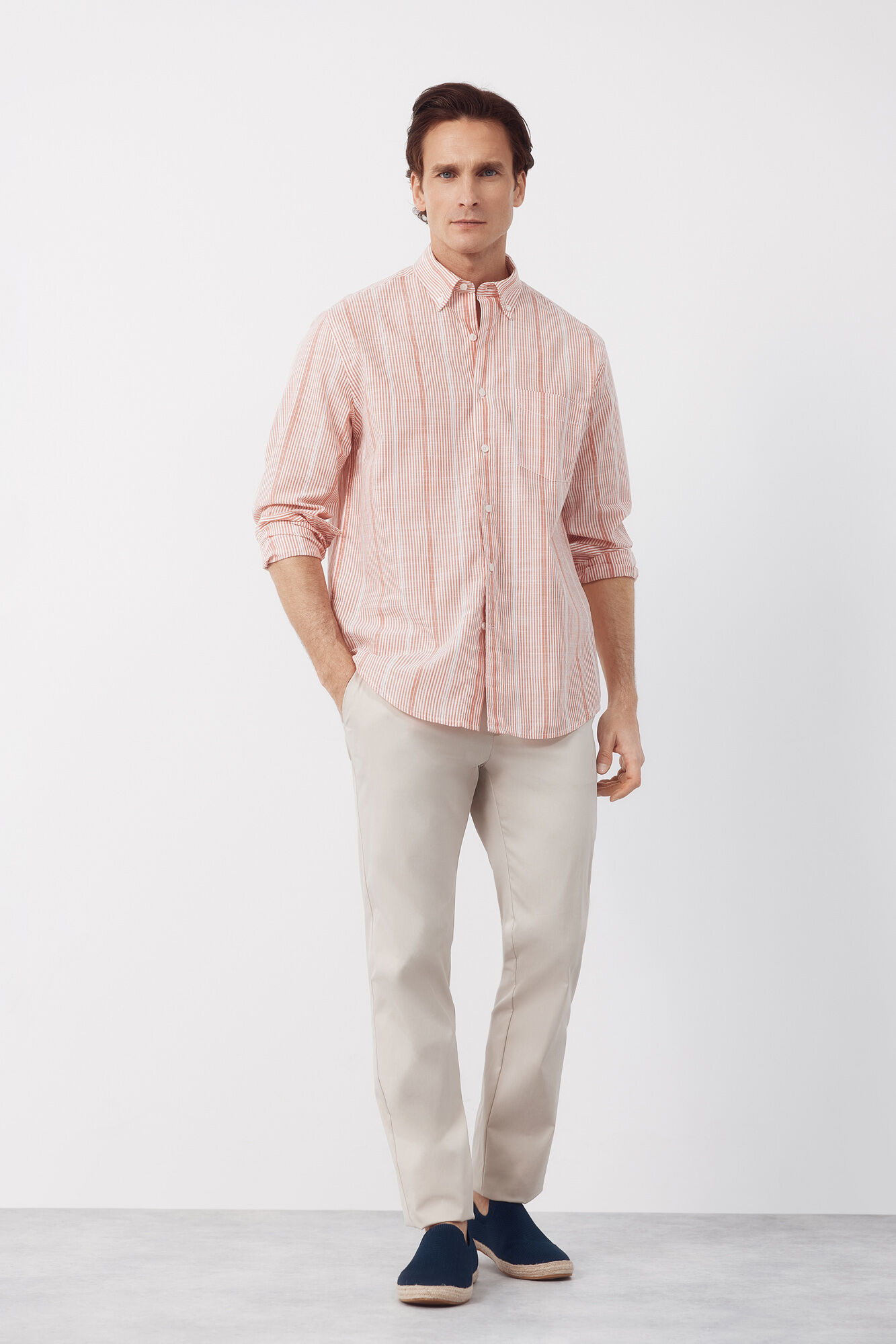 Cortefiel Camisa de riscas em algod&atilde;o slub