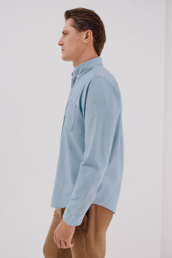 Cortefiel Camisa jeans com bolso Azul